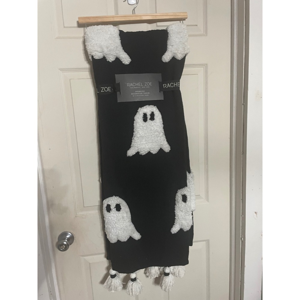 Rachel Zoe Oversized Decorative‎ Throw Blanket Black White Ghost Halloween